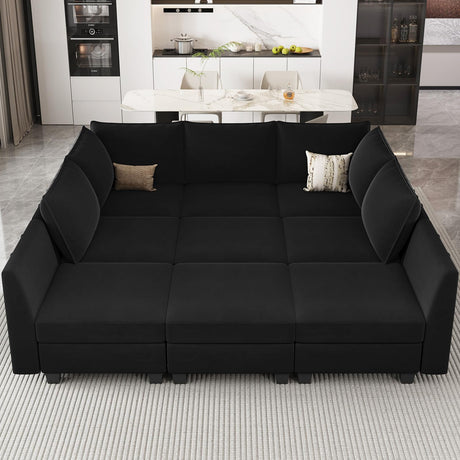 Modular Sectional Sofa Sleeper Couch with Storage Velvet Sectional Sofa Bed, 8 Seats,