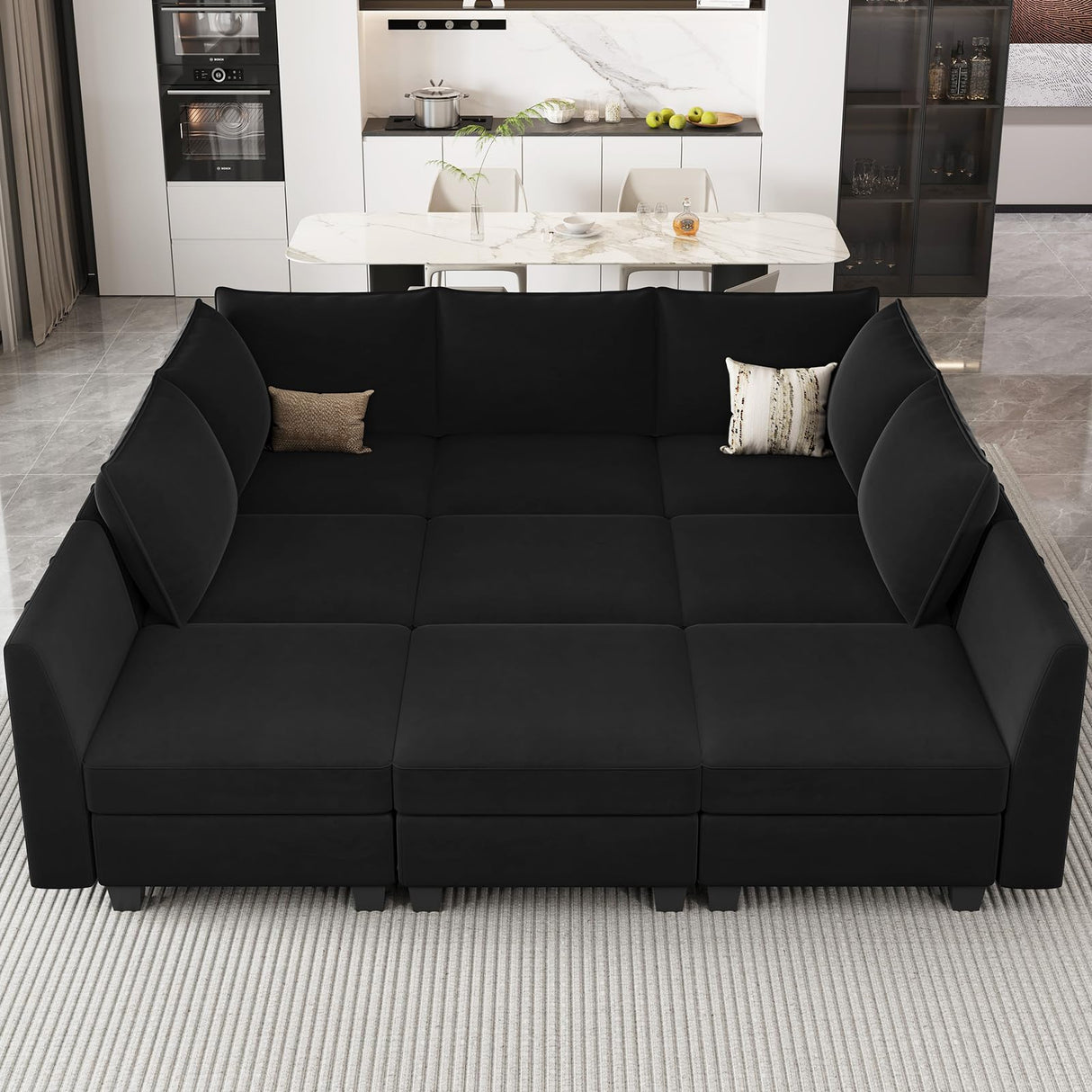 Belffin Modular Sectional Sofa Sleeper Couch with Storage Velvet Sectional Sofa Bed, 8 Seats, Beige