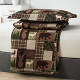 Reversible Lodge Plaid Bedding Moose Bear Quilt Full/Queen Size Rustic Bedspread Cabin