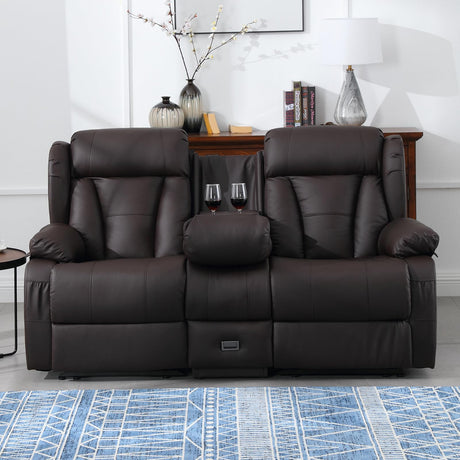 Loveseat Recliner RV Sofa, Manual Recliner Loveseat with Console,Cup Holders,USB &