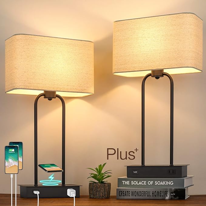 Dimmable Touch Table Lamps Set of 2 with USB Charging Ports