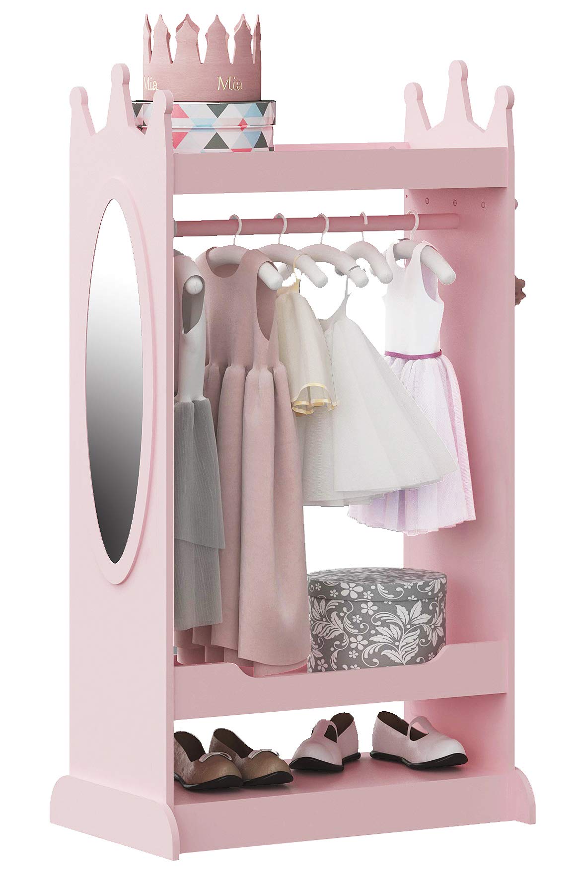 Kids Dress up Storage with Mirror,Costume Closet for Kids, Open Hanging Armoire Closet