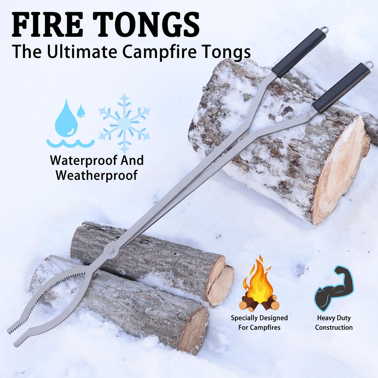 40" Fire Tongs Firewood Grabbers, Stainless Steel Large Fire Pit Tool Indoor Fireplace