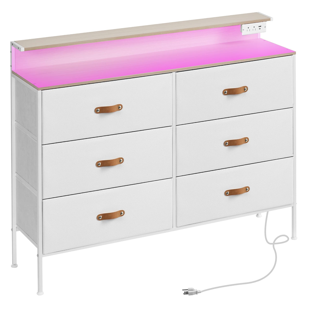 47.2" W White Dresser for Bedroom with Charging Station and LED Lights