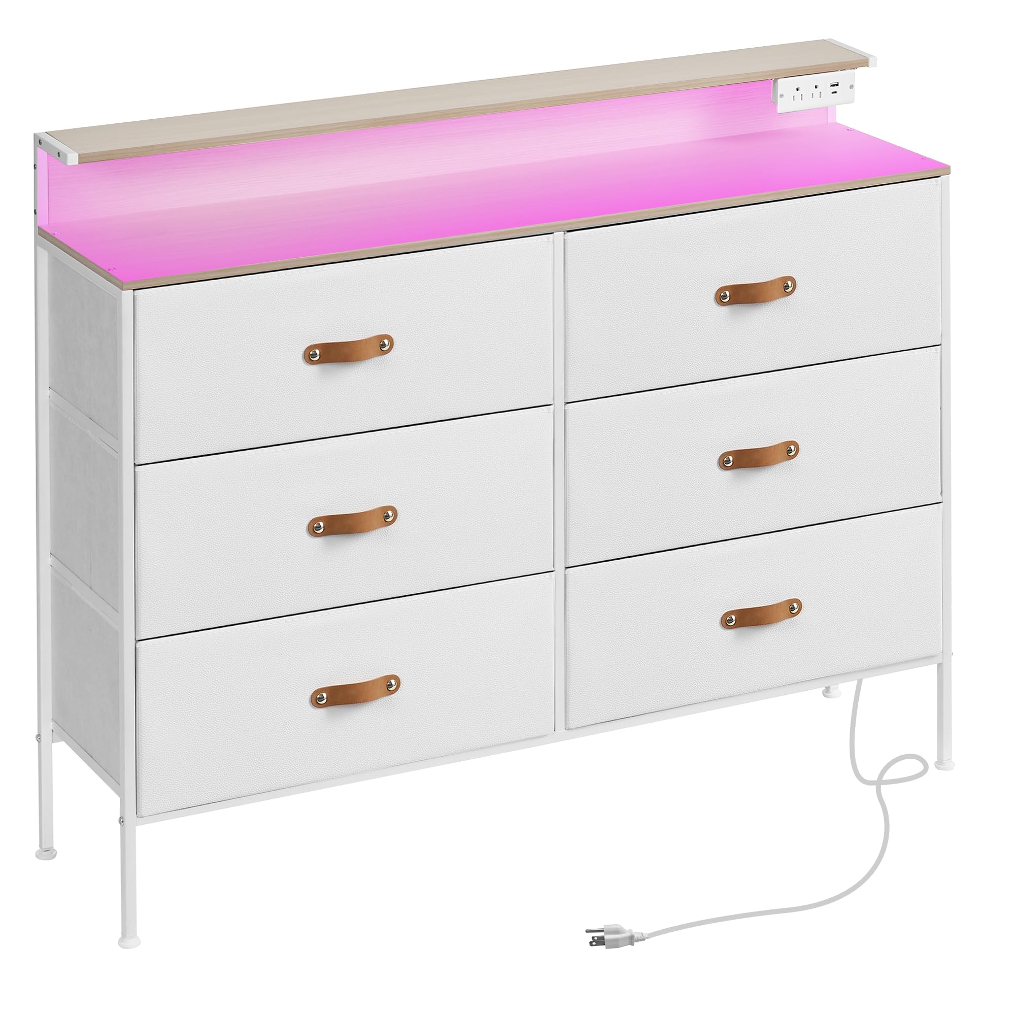 47.2" W White Dresser for Bedroom with Charging Station