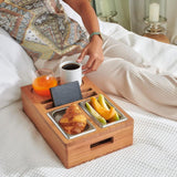 Bamboo Snack Tray Cup Holder - Food Caddy for Eating on Couch, Bed, Sofa