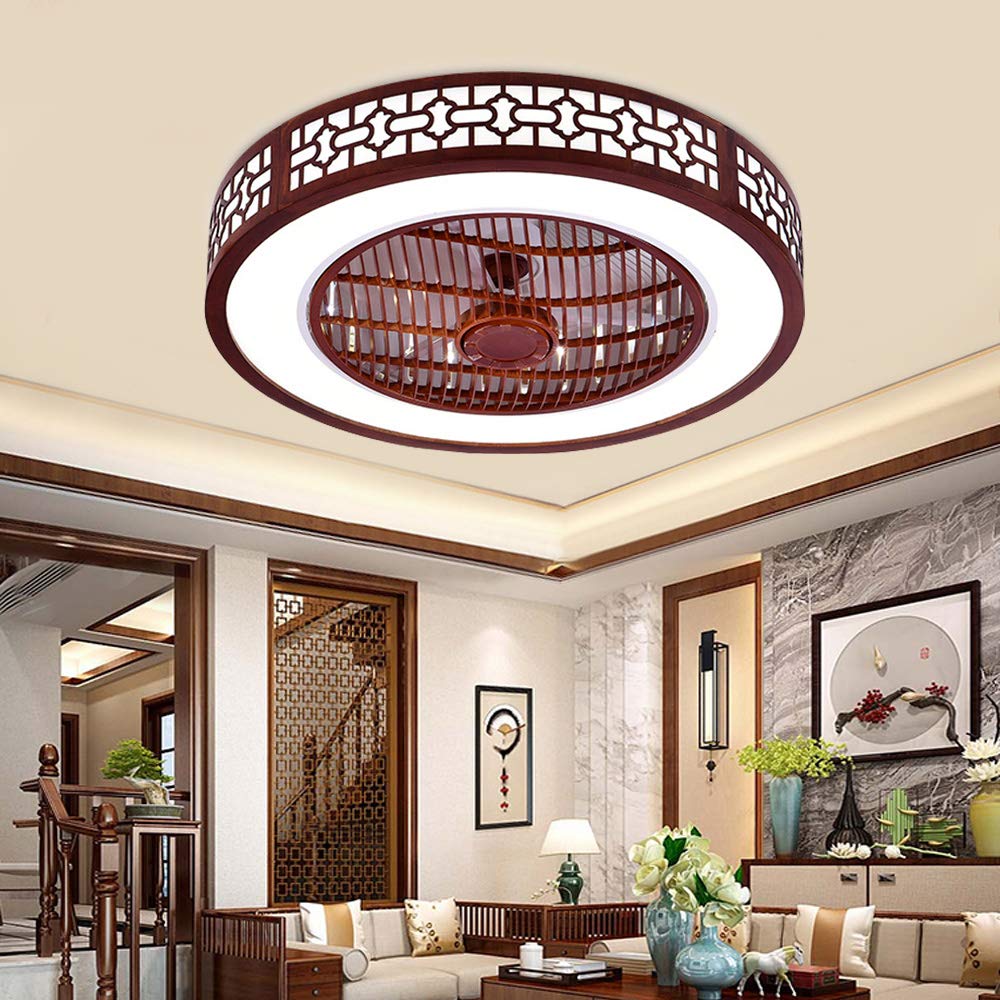 YIYIBYUS 22 Inch Ceiling Fan Lights with Controller Control,Chinese Style Invisible Circle Semi Flush Mount Chandelier Fan for Indoor Kitchen Bathroom Dining Room Garage Hallway Sunroom,Art Dcoration