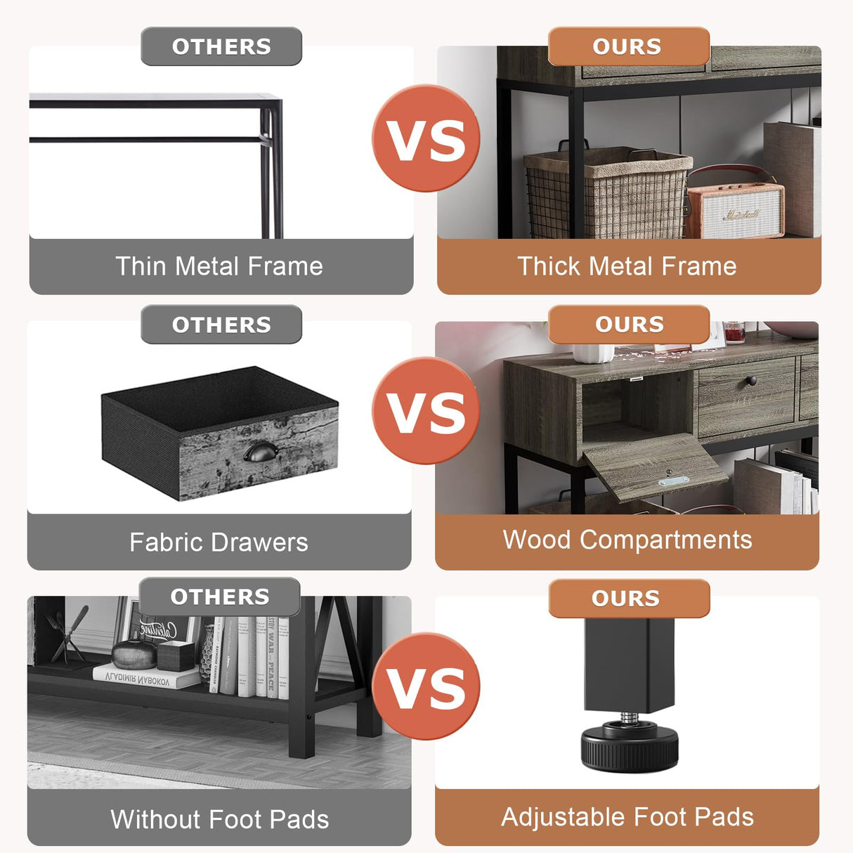 55'' Console Tables for Living Room, Entryway Table with 3 Drawers and 4 Storage Shelves