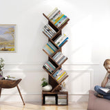 Tree Bookshelf with Storage, 8 Tier Wooden Tall Book Shelf, Floor Standing Bookcase for