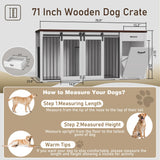 Large Dog Crate Furniture - 71 Inch Wooden Double Crate with Storage