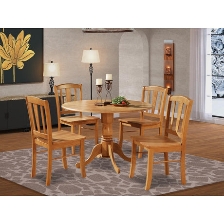 Dublin 5 Piece Kitchen Set for 4 Includes a Round Room Table with Dropleaf and 4 Dining Chairs,