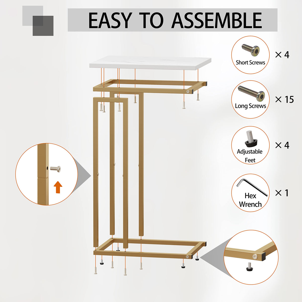 C Shaped Side Table, Narrow Sofa End Table, Small Coffee Snack Table