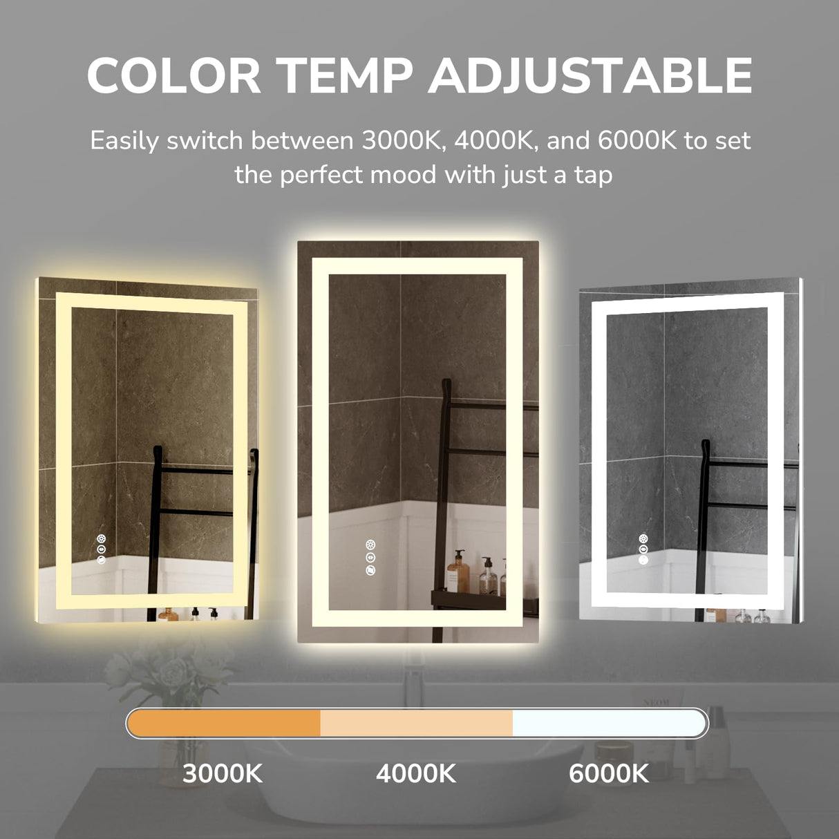 USHOWER 48x36 Inch Modern LED Bathroom Mirror - Smart Backlit Vanity Mirror with Anti-Fog, Dimmable Lights, Wall Mounted, 1/5 Inch Tempered Glass