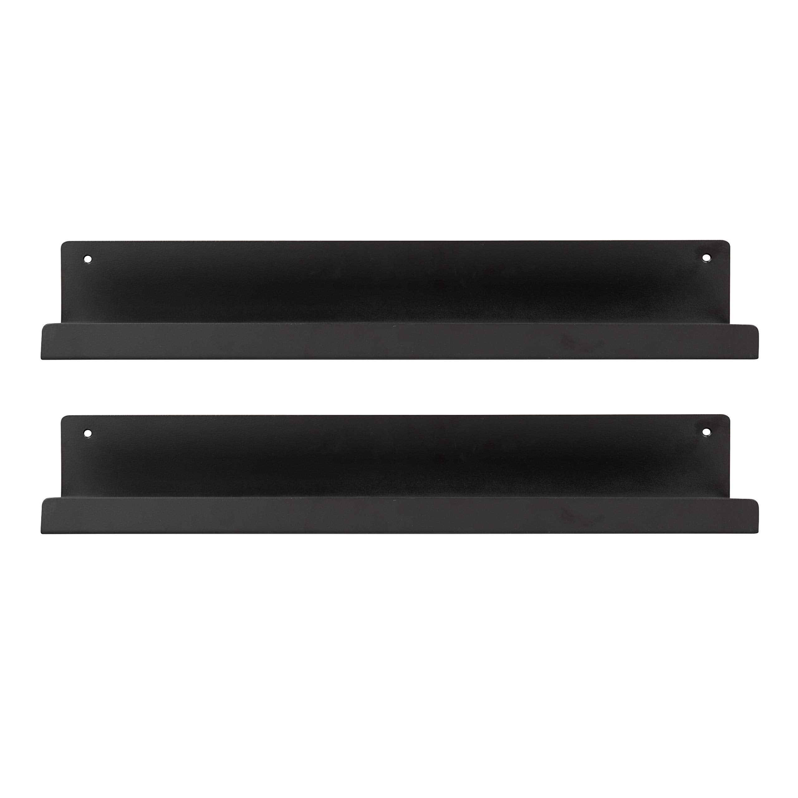 Mezzo Modern Metal Ledge Shelf, 24", Black, Set of 2, Contemporary Floating Shelves