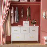 5 Drawers Dresser for Bedroom, White Dresser with Fabric Drawers, Chest of Drawers