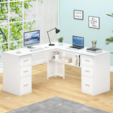 White L Shaped Desk with Drawers Shelves, Large Home Office Corner Computer Desk