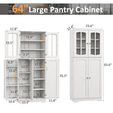 TOLEAD 64" Tall Kitchen Pantry Storage Cabinet, Pantry Cabinet with Doors and Shelves, Modern Food Pantry Cabinet Cupboard, Storage Cabinet for Kitchen, Living Room, Dining Room, Bathroom, White