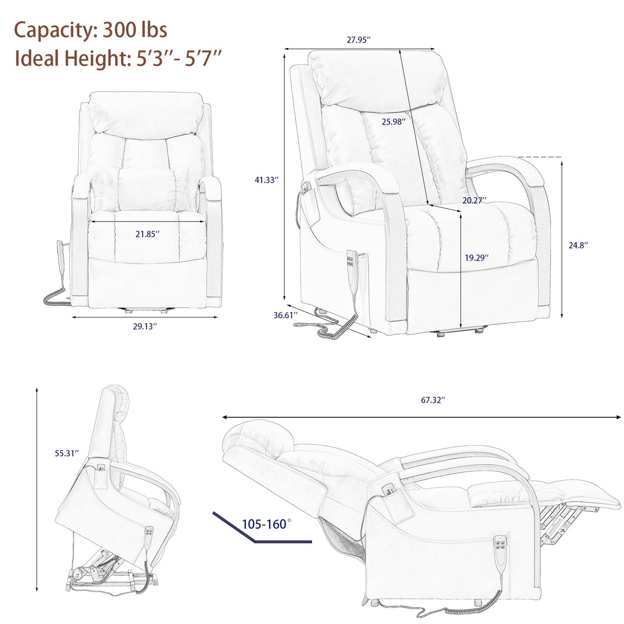 Small Lift Chair Recliner with Heat and Massage, Dual Motor Power Lift Sofa