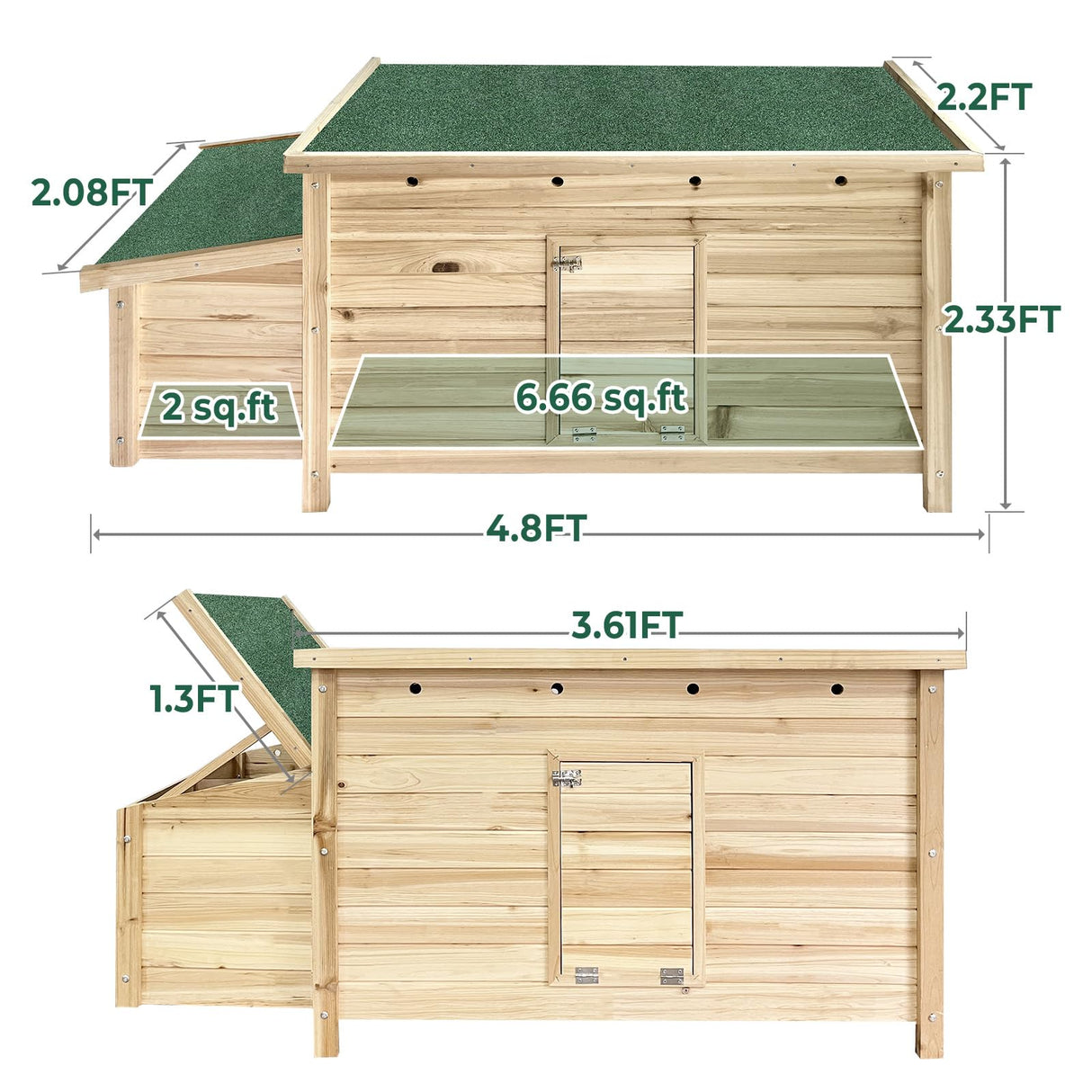 Lyromix Wooden Chicken Coop Hen House with 2 Chicken Nesting Box, Poultry Cage