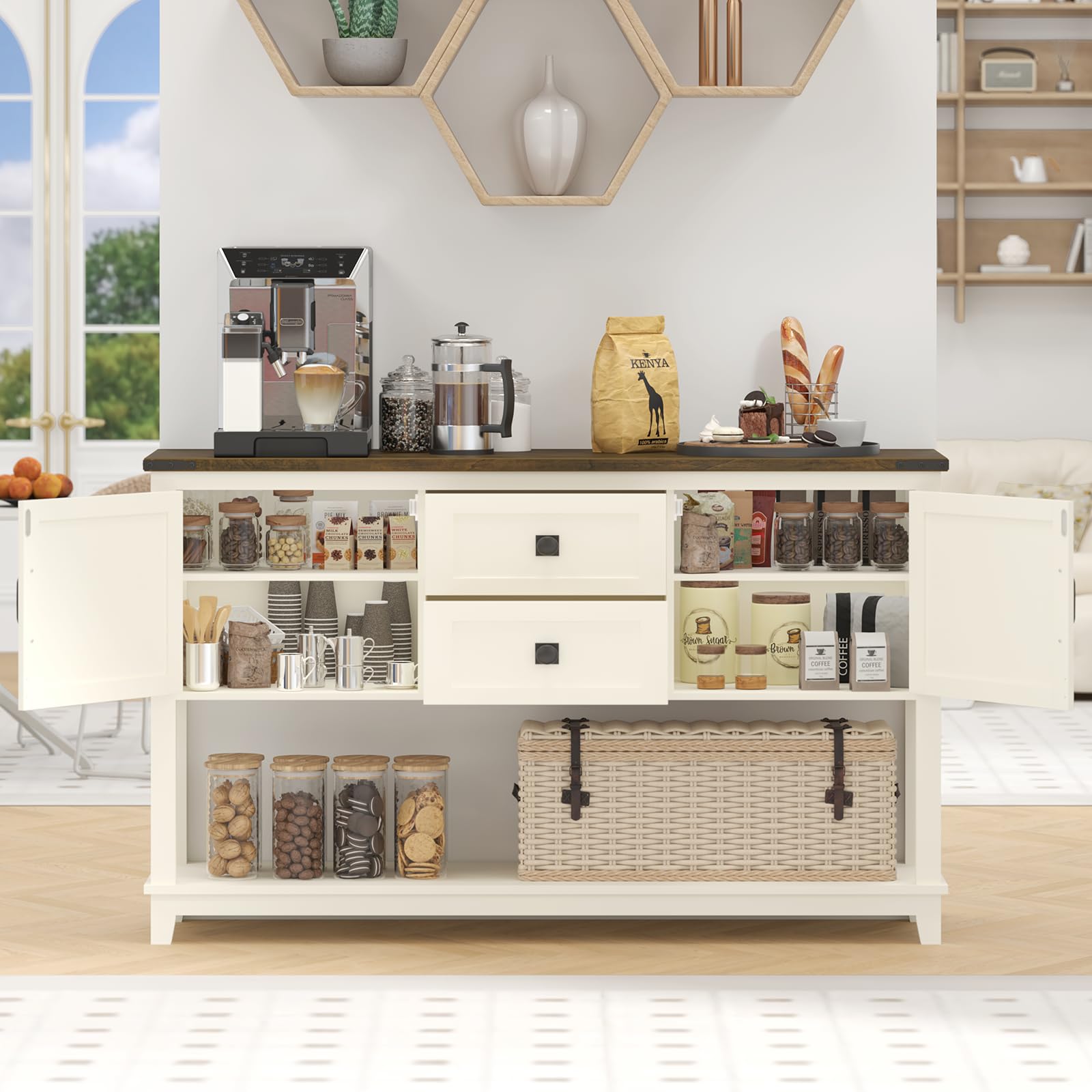 47 Inchs Farmhouse Entryway Table with 2 Drawers, Long Sofa Console Table
