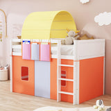 Playhouse Twin Size Loft Bed with Tent and Tower