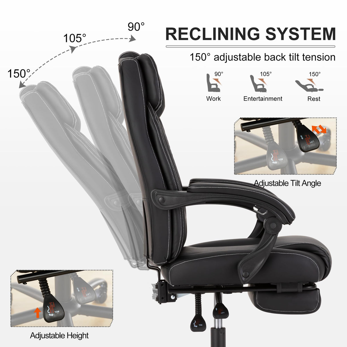 Executive Office Chair with Footrest,90-155°Adjustable Reclining Office Chair,