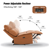 Top Grain Genuine Leather Power Recliner Chair with USB Ports, 33.5" Extra Wide Seat