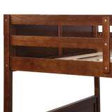 Bed with Twin Size Trundle, Pine Wood Bunk Bed Frame with Guardrails and Ladder for Bedroom and Teens (Oak)