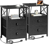 Night Stand Set 2, Nightstand with Charging Station, End Tables Living Room with USB