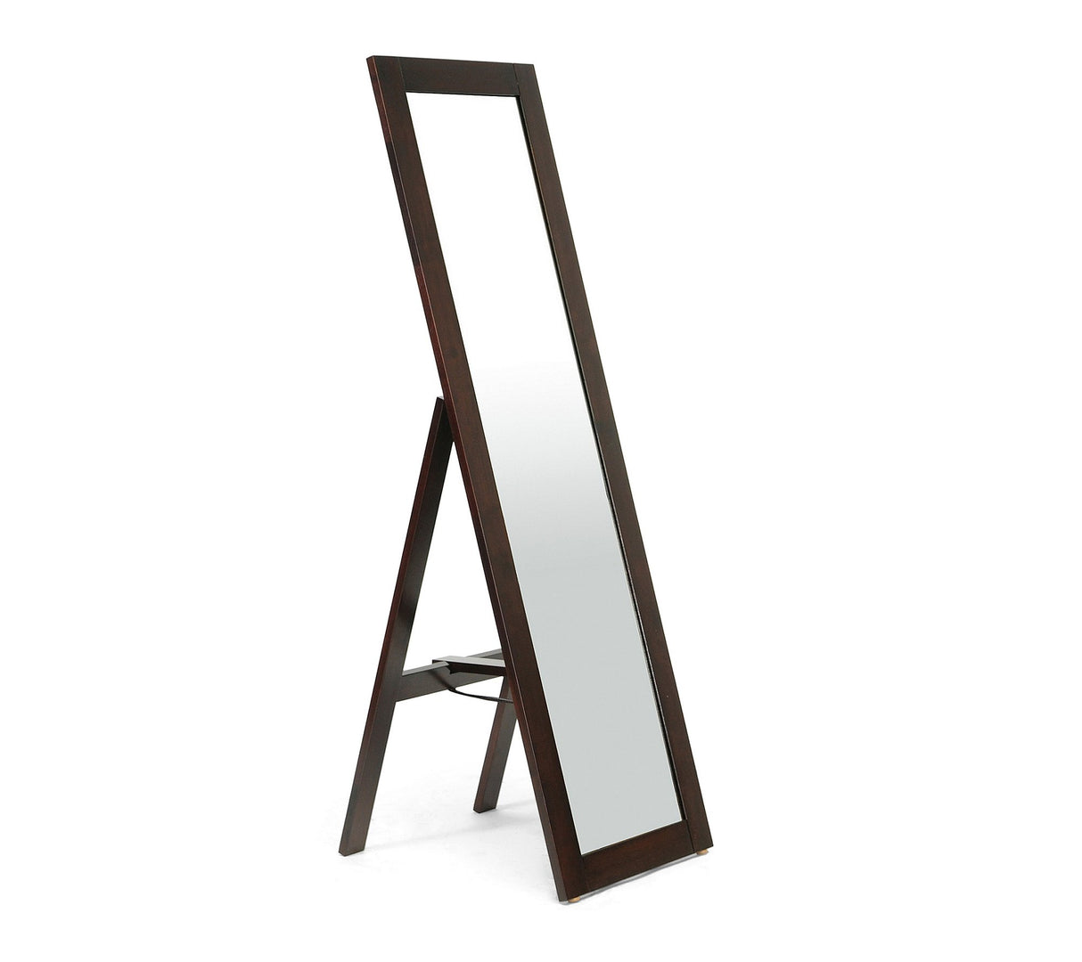 Lund Dark Brown Wood Modern Mirror with Built-in Stand