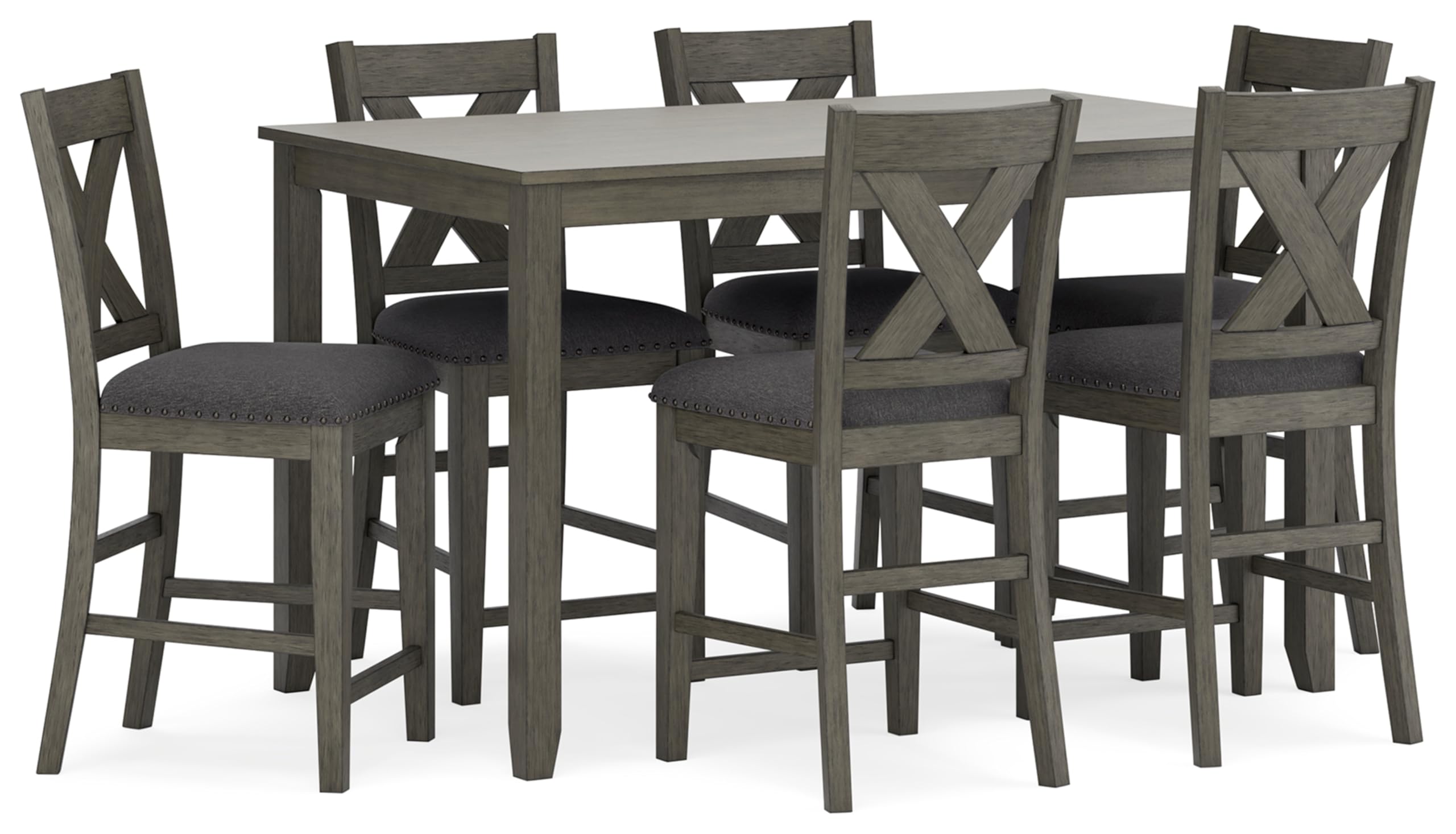 7-Piece Counter Height Dining Set with Gray Upholstered Bar Stools