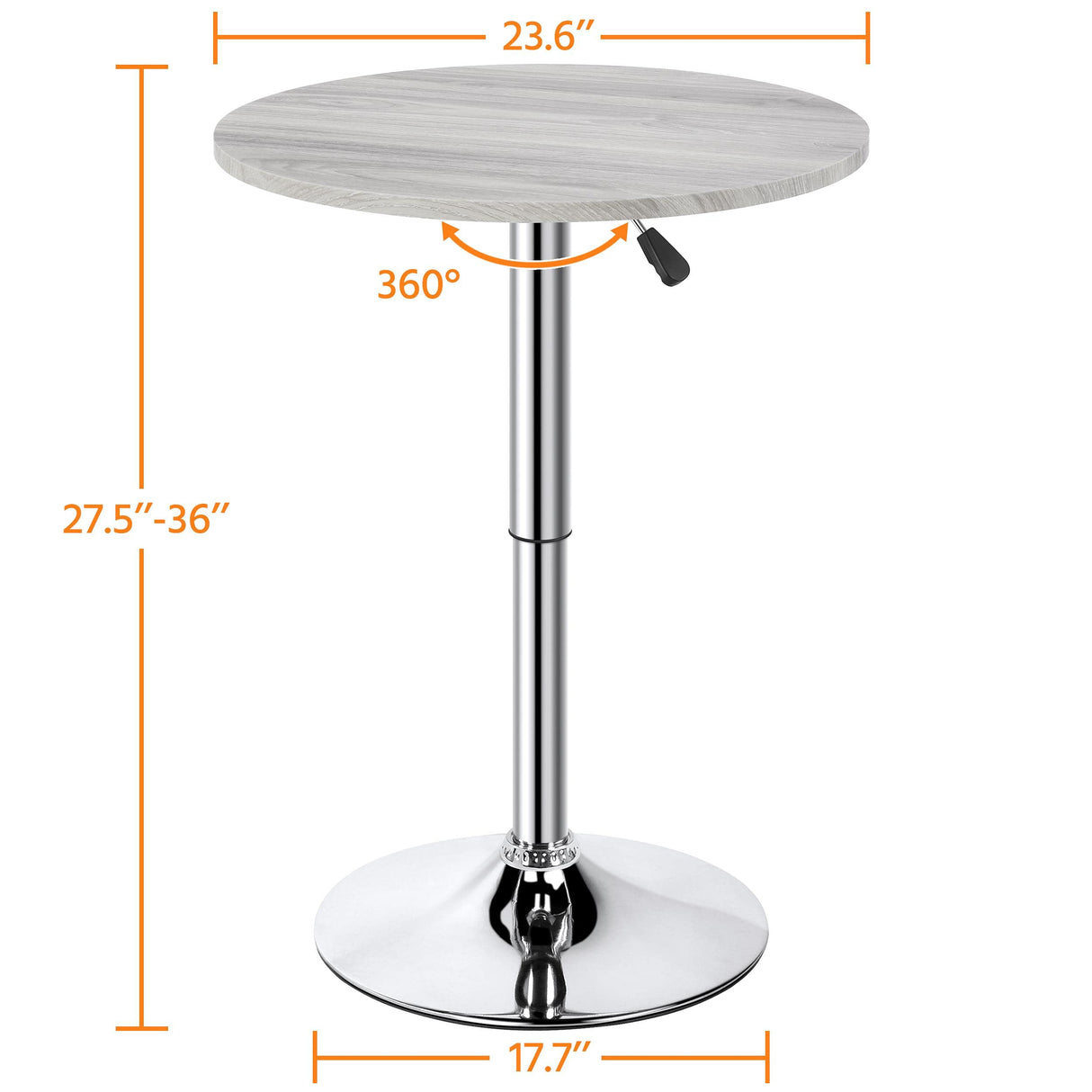 Round Pub Table Height Adjustable with 360 Swivel MDF Tabletop