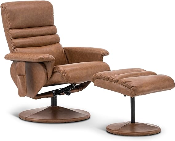 Reclining Chair with Massage, 360 Swivel Living Room Chair Faux Leather