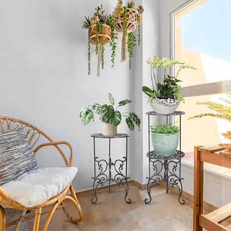 Heavy Duty Cast Iron Plant stand, 3 Tier Foldable Metal Plant Shelf, 24in Tall Vintage Flower