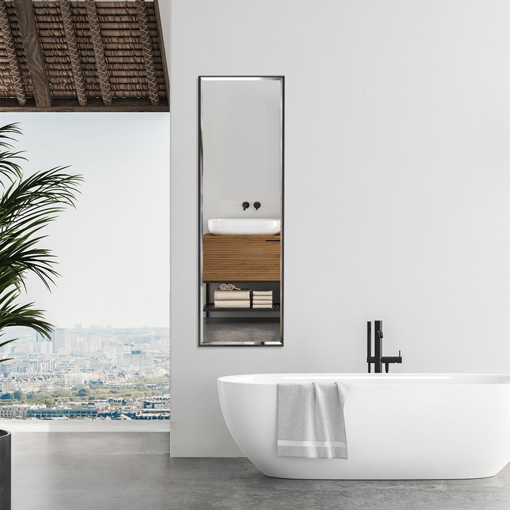 14x48 Inch Full Length Wall Mirror - Black Rectangular Frame