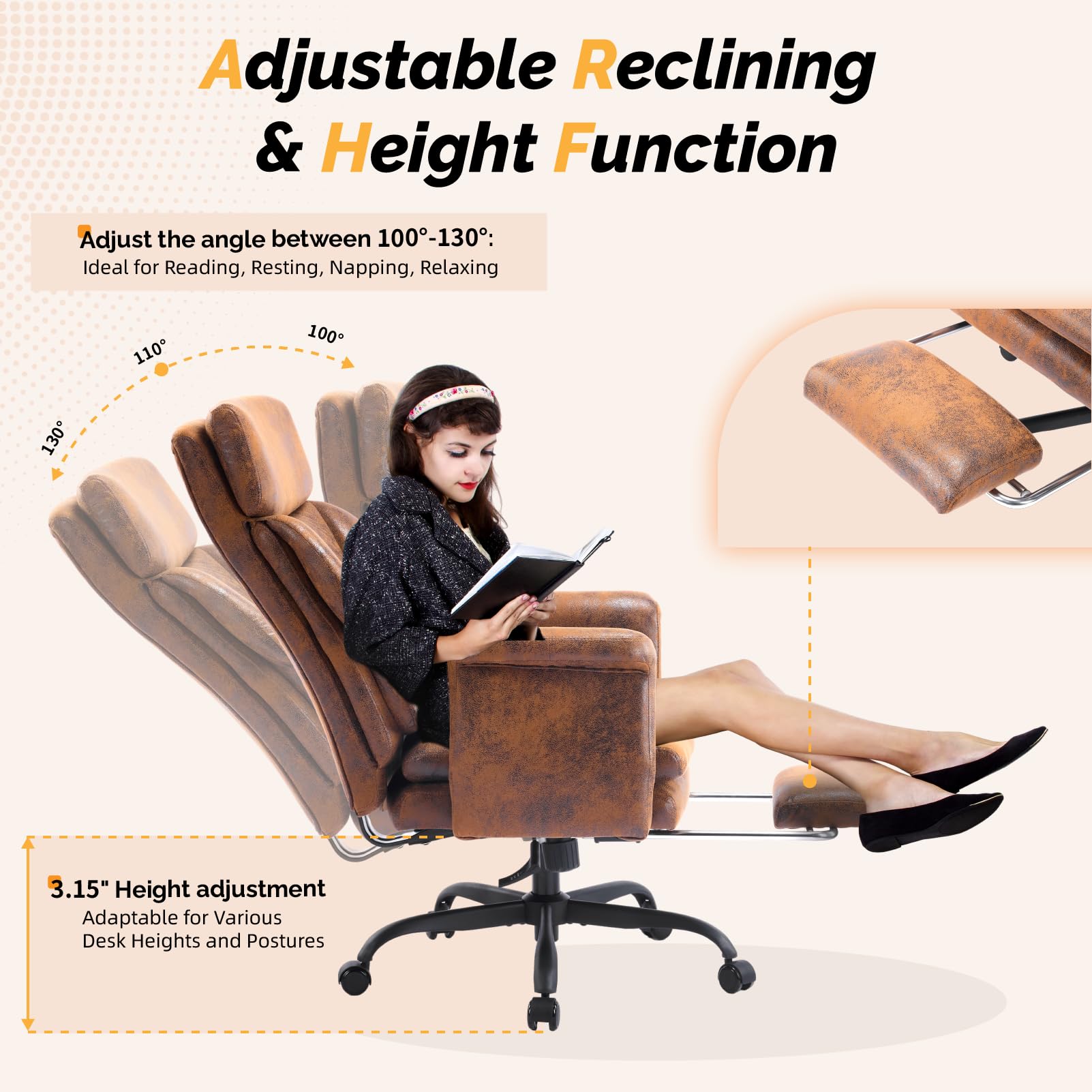 Reclining Ergonomic Office Chair with Footrest - Heavy Duty Wide Seat Gaming Chair