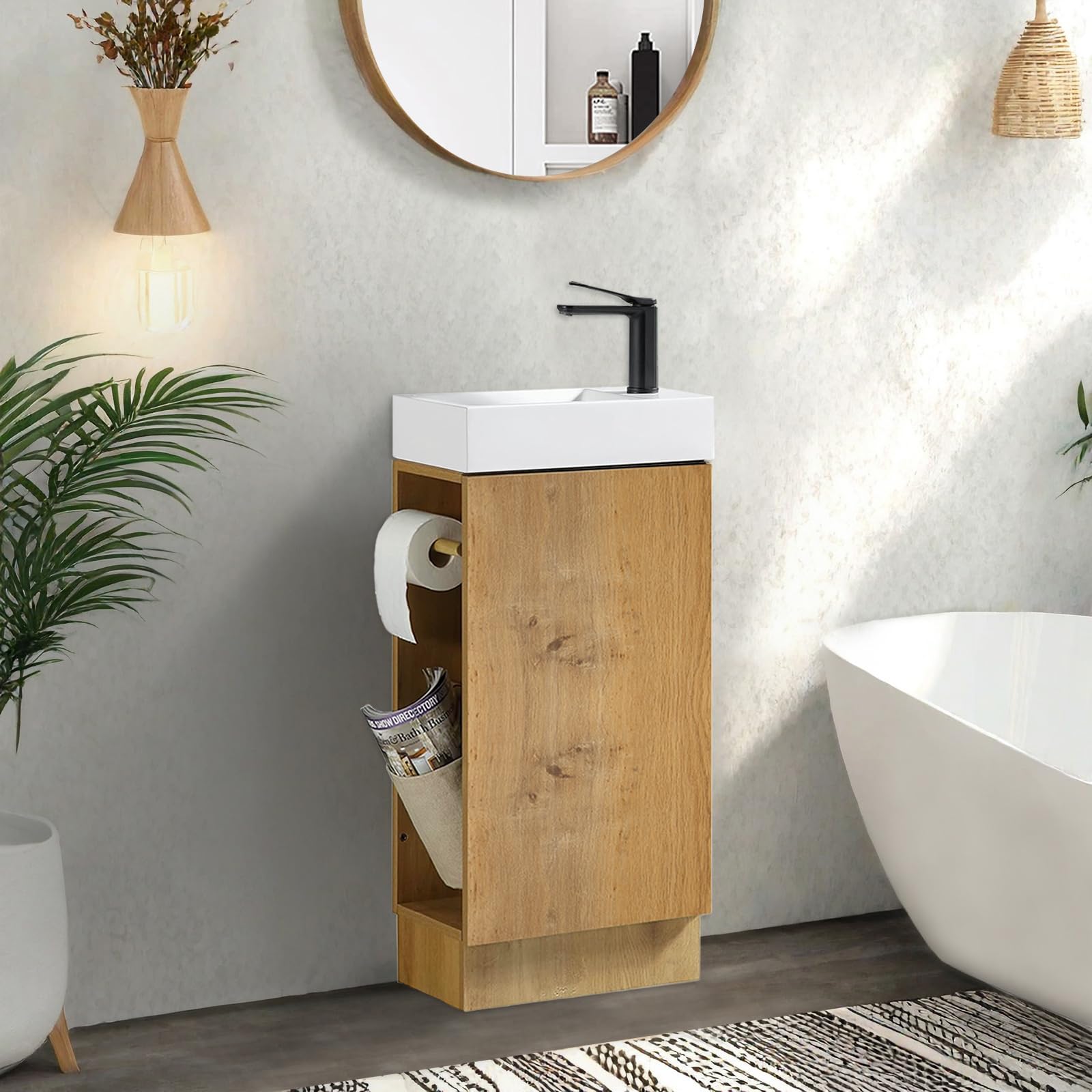 16“ Bathroom Vanity Sink Combo for Small Space, Modern Floor-standing Small Bathroom Vanity