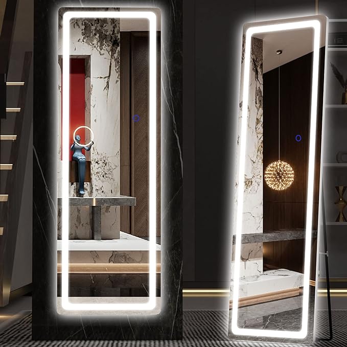 Full Length Mirror with Lights, 56" x 16" LED Floor Mirror, Full Body Dressing Standing Mirror