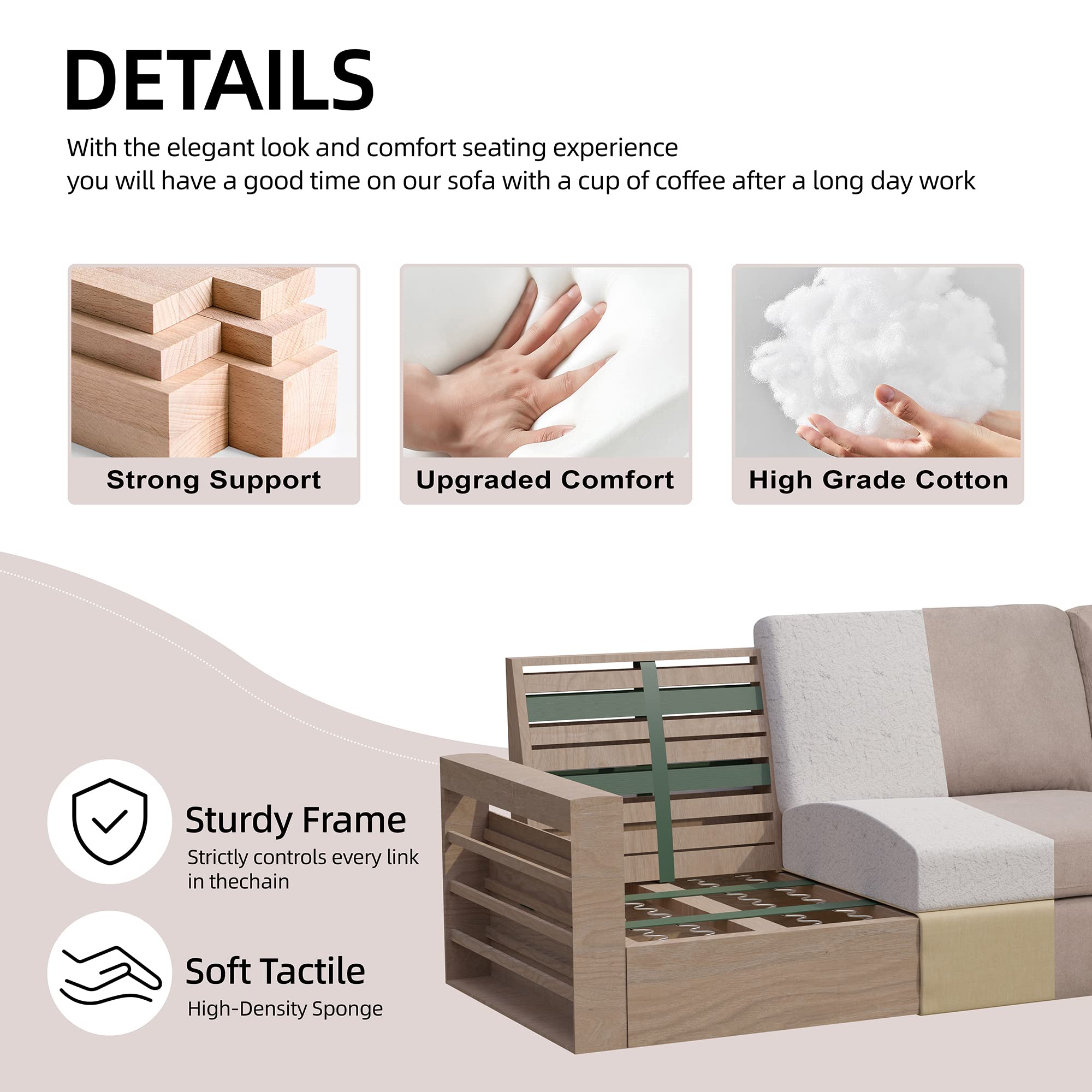 Convertible Sectional Sofa Couch, Modern Linen Fabric L-Shaped Couch 3-Seat Sofa