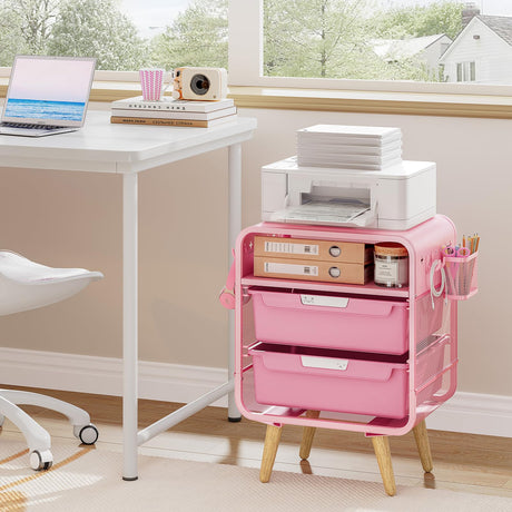 Pink Nightstand,Cute End Table with Storage Drawer,Kids Nightstand for Bedroom Furniture,Bedside Table Small Pink Desk Coffee Table for Living Room, Dorm,Office