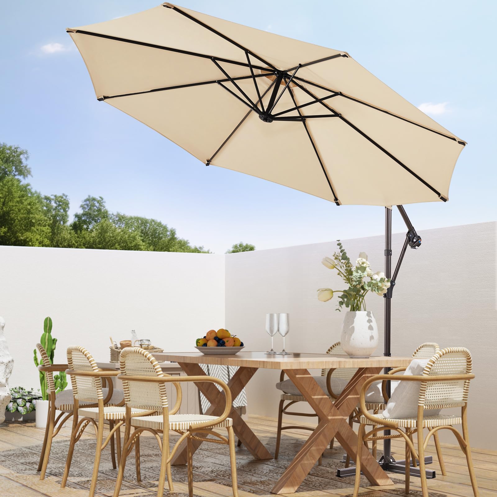 10ft Patio Umbrellas Offset Outdoor Cantilever Hanging Umbrella w/Infinite Tilt