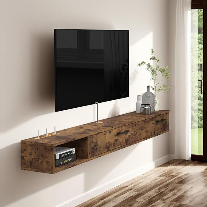 Farmhouse Floating TV Stand with 2 Doors,47'' Under TV Shelf Floating