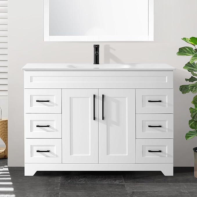 36" Bathroom Vanity with Sink,Engineered Stone Countertop&Undermount Center Rectangular Sink