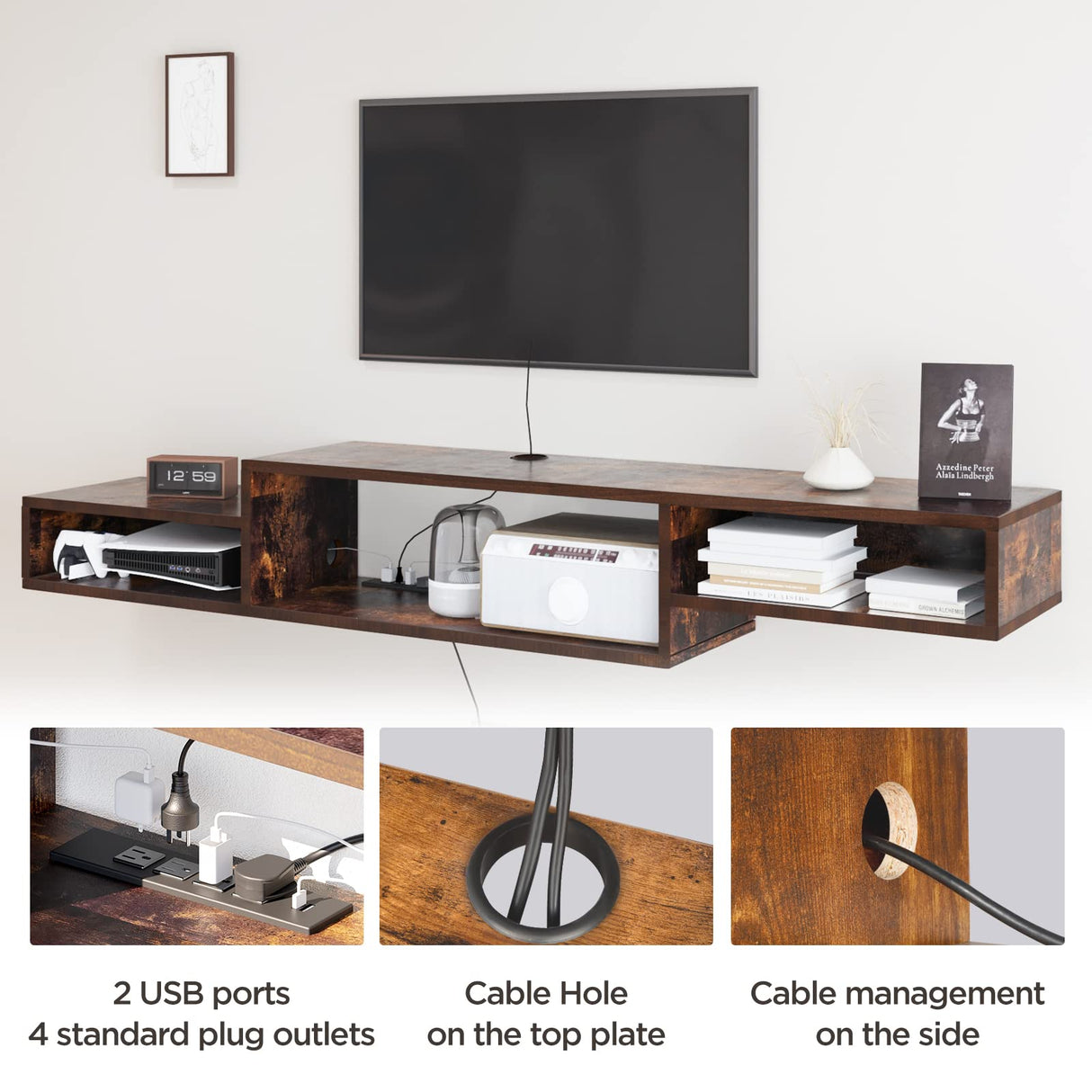 Floating TV Stand Wall Mounted with Power Outlet 59