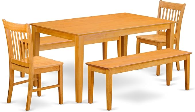 Capri 6 Piece Modern Dining Set Contains a Rectangle Wooden Table and 4 Linen Fabric
