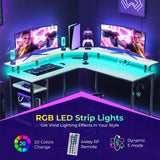 L Shaped Gaming Desk with LED Lights & Power Outlets, 56" Computer Desk