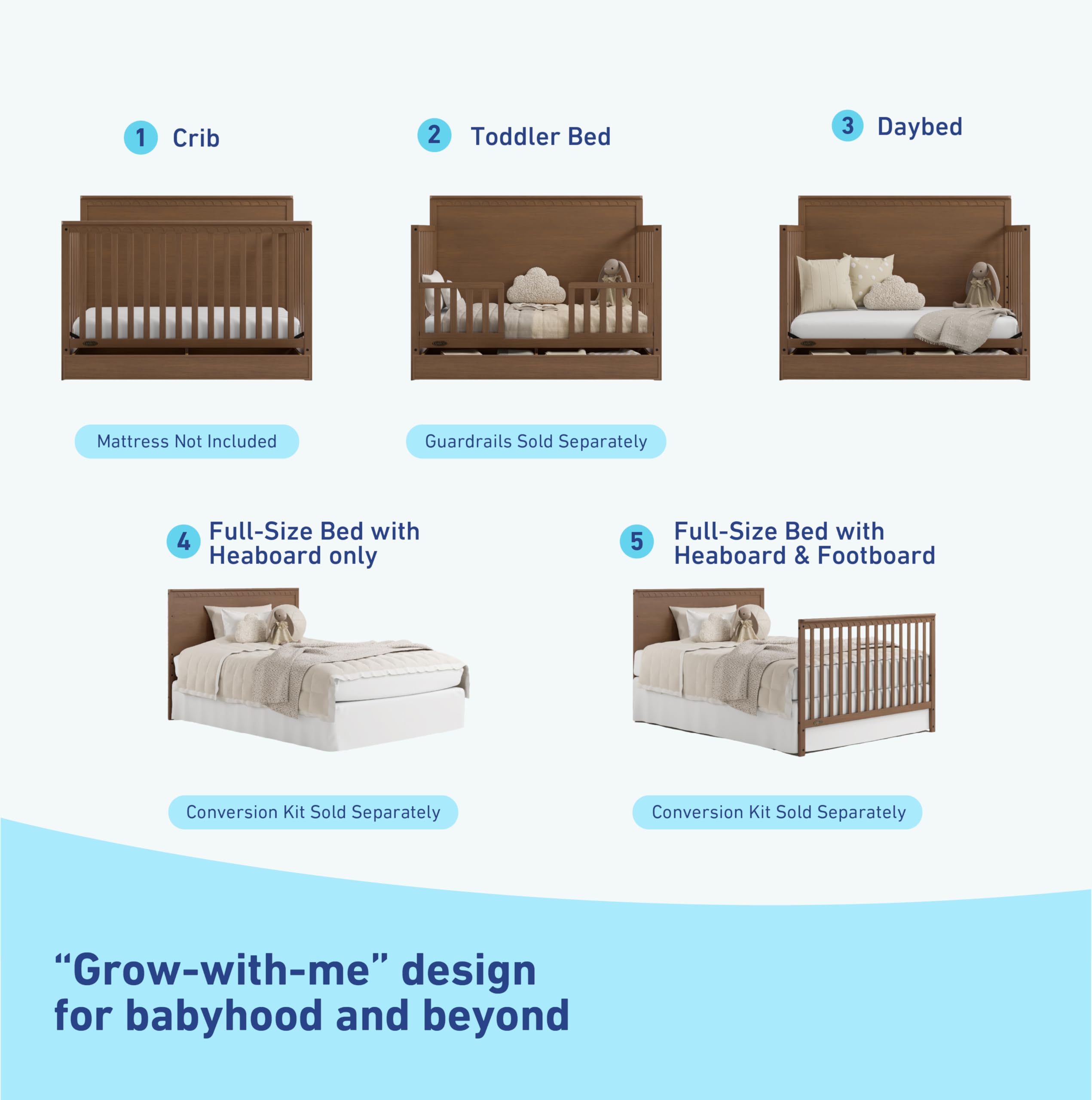 5-in-1 Convertible Crib with Storage Drawer (Hazelnut) – GREENGUARD Gold Certified Baby