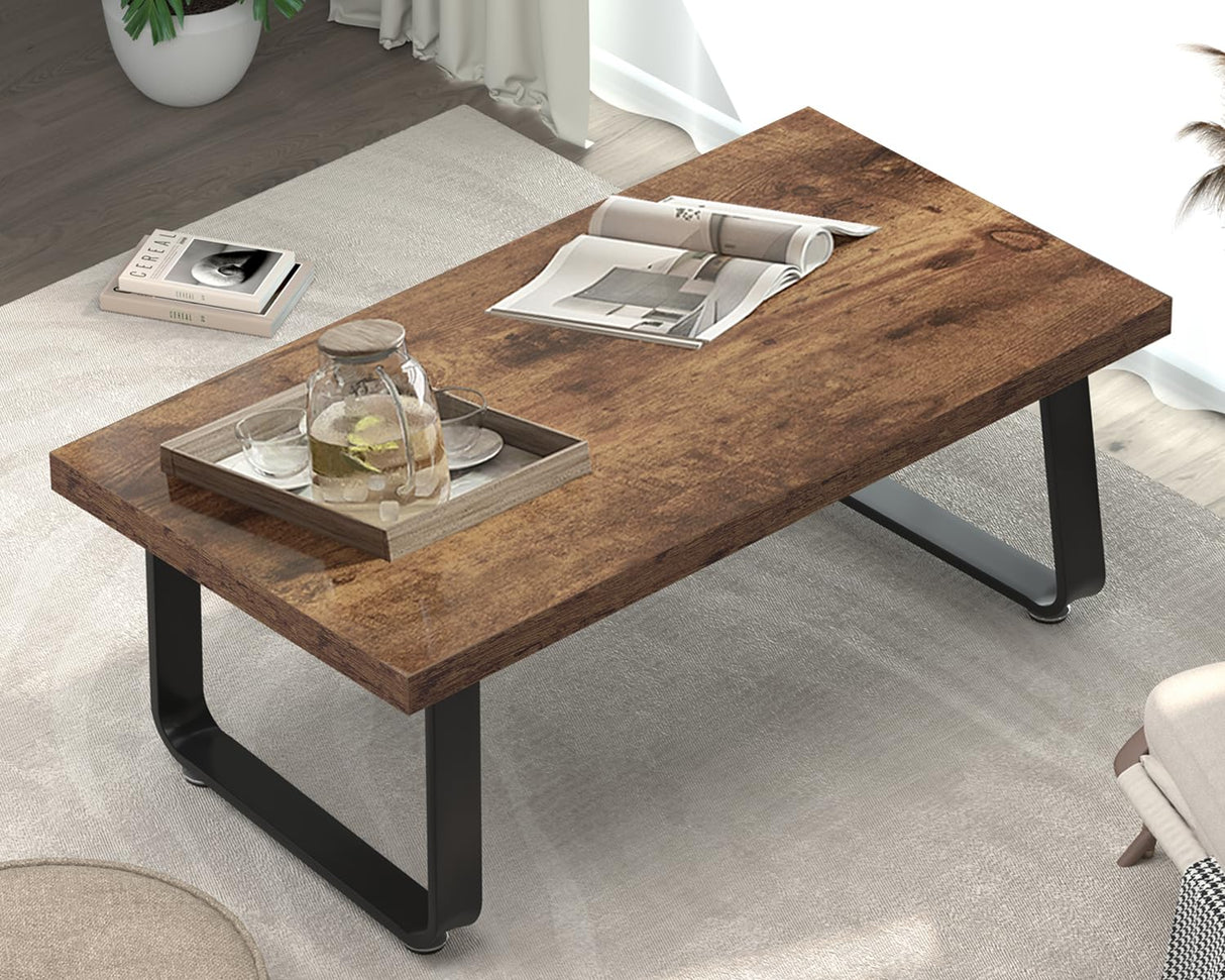 Wooden Coffee Table, Industrial Rectangle Center Table, Modern Minimalist Coffee Table