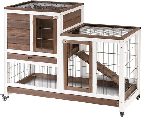 Wooden Rabbit Hutch Elevated Bunny Cage Indoor Small Animal Habitat