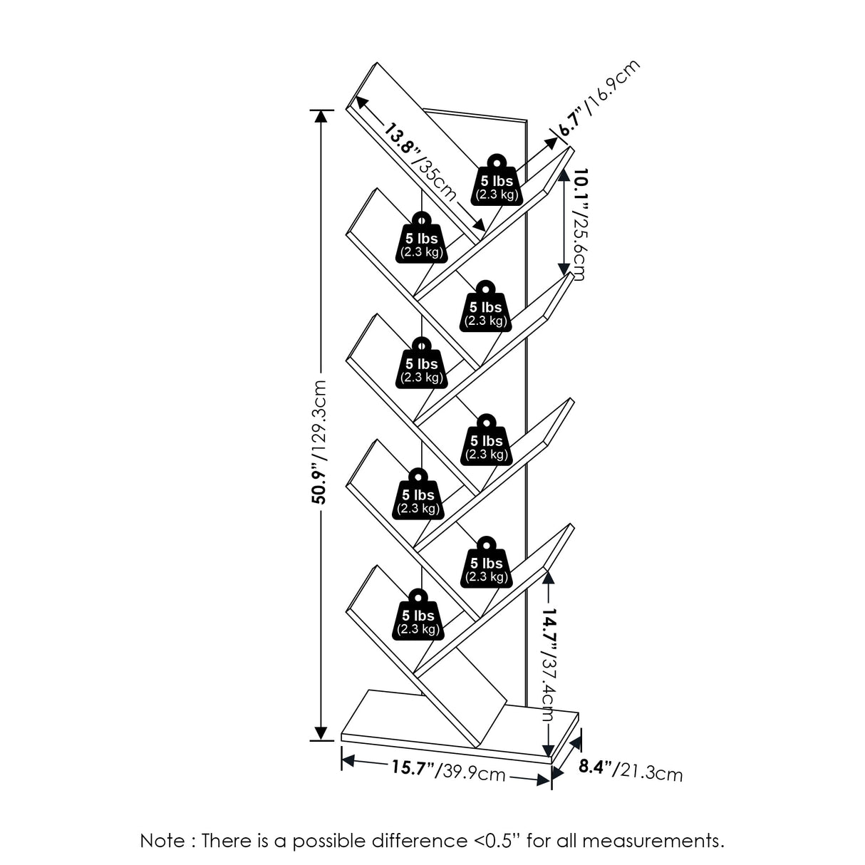 Furinno Tree Bookshelf 9-Tier Floor Standing Tree Bookcase, Black Espresso